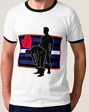 Graphic design short sleeve in t-shirt.  Leather pride with a twist